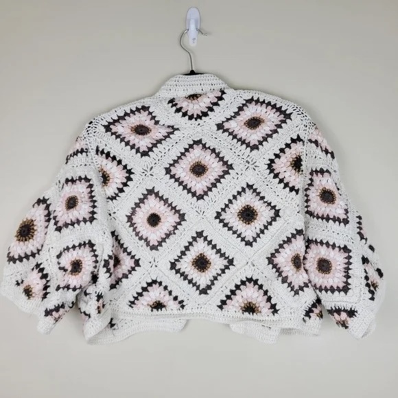 Anthropologie Anderson & Lauth Amber Crochet Cardigan Jacket Knit Sweater Shrug - Picture 5 of 8